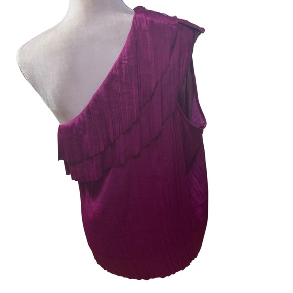 NWT Worthington Womens One Shoulder Ruffle Top Blouse XXL Purple Pleated Party - Picture 2 of 8